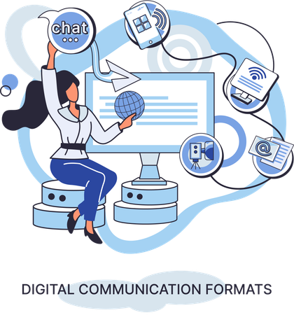 Businesswoman indulges in social media communication  Illustration