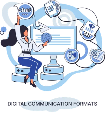 Businesswoman indulges in social media communication  Illustration