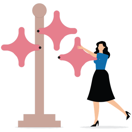 Businesswoman installing her own road sign  Illustration