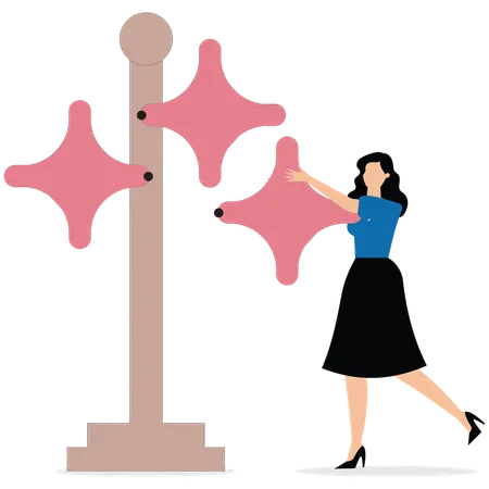 Businesswoman installing her own road sign  Illustration
