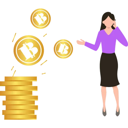 Businesswoman investing in bitcoin Illustration