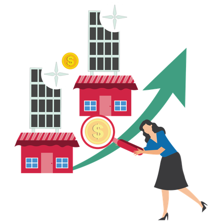 Businesswoman investing in solar house  Illustration