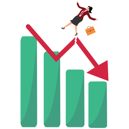 Businesswoman investor slip on stock market graph falls to floor  Illustration
