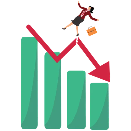 Businesswoman investor slip on stock market graph falls to floor  Illustration