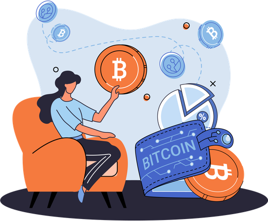 Businesswoman invests in bitcoin wallet  Illustration