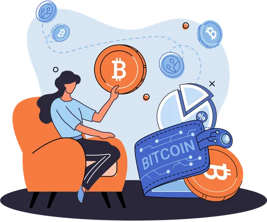 Businesswoman invests in bitcoin wallet  Illustration