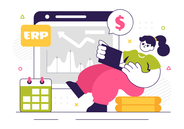 Businesswoman invests in ERP Software System  Illustration