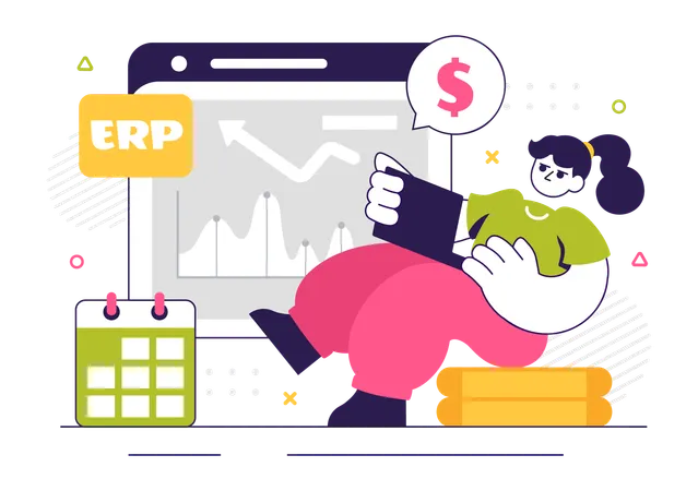 Businesswoman invests in ERP Software System  Illustration