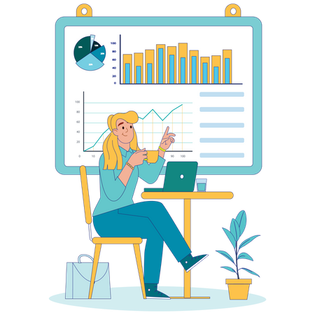 Businesswoman is analyzing business risks  Illustration