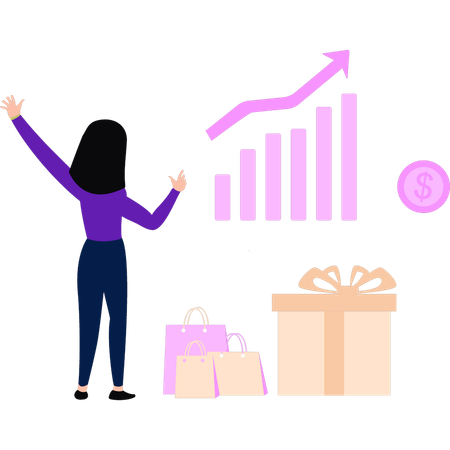 Businesswoman is analyzing business shopping data  Illustration