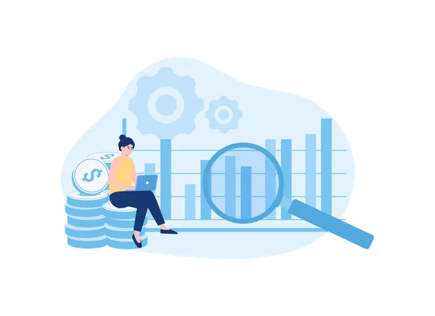 Businesswoman Is Analyzing Her Company Growth Data Trending Concept Flat Illustration Illustration