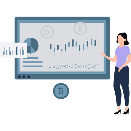 Businesswoman is analyzing share market on billboard  Illustration