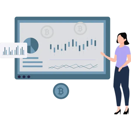 Businesswoman is analyzing share market on billboard  Illustration