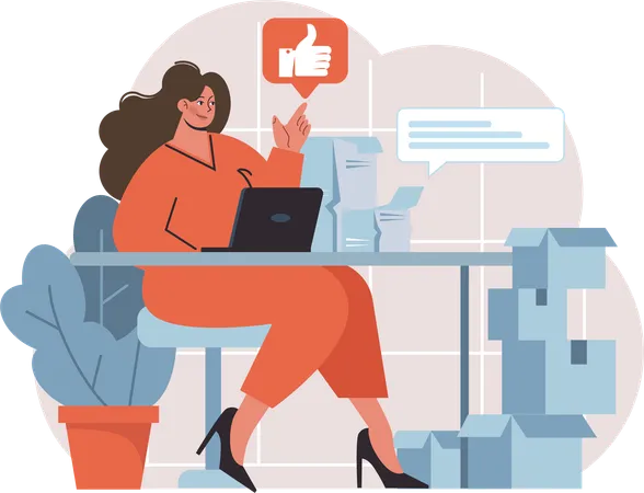 Businesswoman is analyzing social media response  Illustration