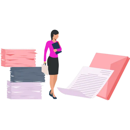 Businesswoman is arranging contract papers  Illustration