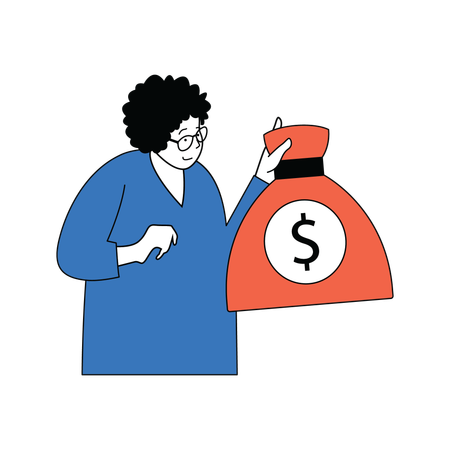 Businesswoman is carrying money bag  Illustration