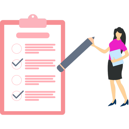 Businesswoman is checking the list of business plans  Illustration