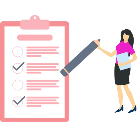 Businesswoman Is Checking The List Of Business Plans Illustration