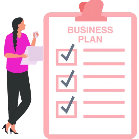 Businesswoman is checking the list of business plans  Illustration