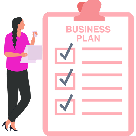 Businesswoman is checking the list of business plans  Illustration