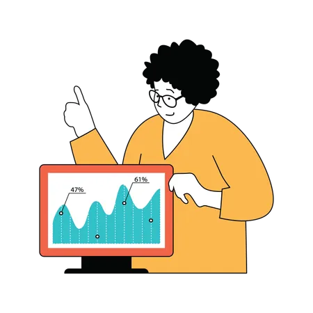 Businesswoman is discussing business graphs  Illustration