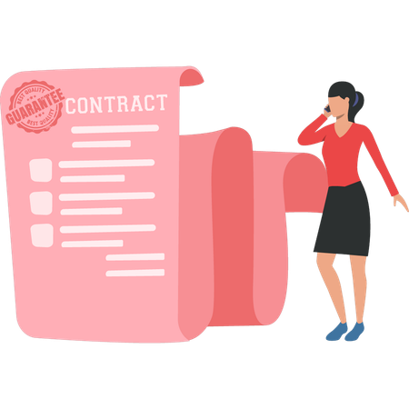 Businesswoman is discussing contract papers on phone  Illustration