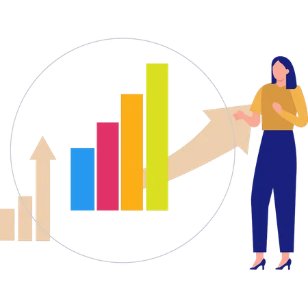 Businesswoman is discussing growth graph  Illustration