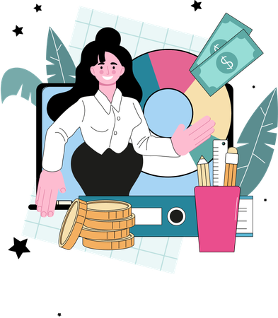 Businesswoman is doing finance mangement  Illustration