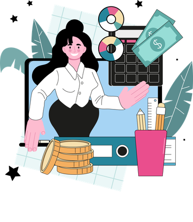 Businesswoman is doing financial management  Illustration