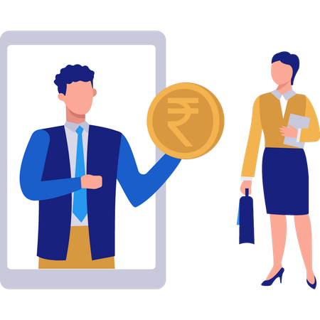 Businesswoman is doing money transfer  Illustration