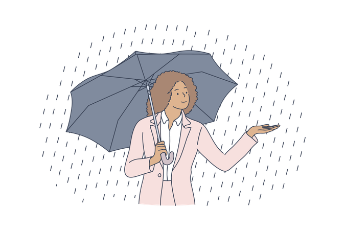 Businesswoman is enjoying rainy season  Illustration