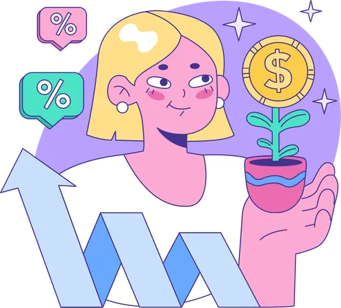 Businesswoman is growing money plant  イラスト