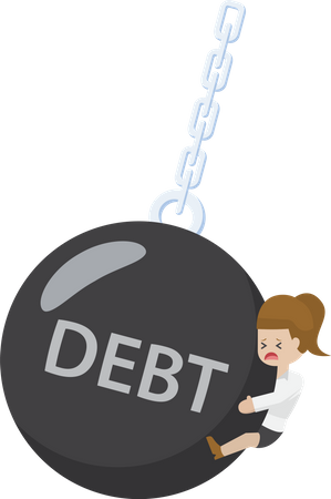 Businesswoman is Hit by Debt Illustration