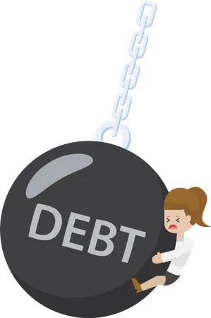Businesswoman is Hit by Debt Illustration