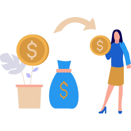 Businesswoman is holding a dollar coin  Illustration
