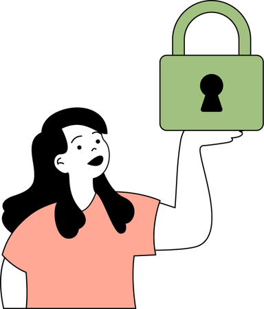 Businesswoman is holding security lock  Illustration