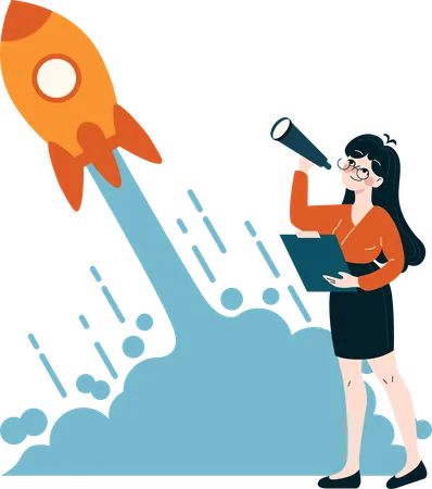 Businesswoman is investigating business launch  Illustration