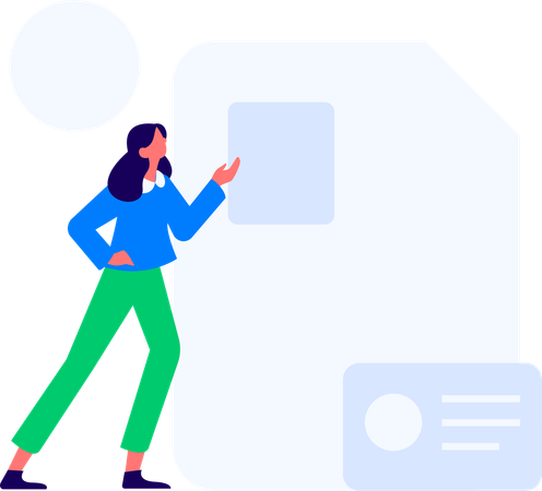 Businesswoman is looking at employee's biodata  Illustration
