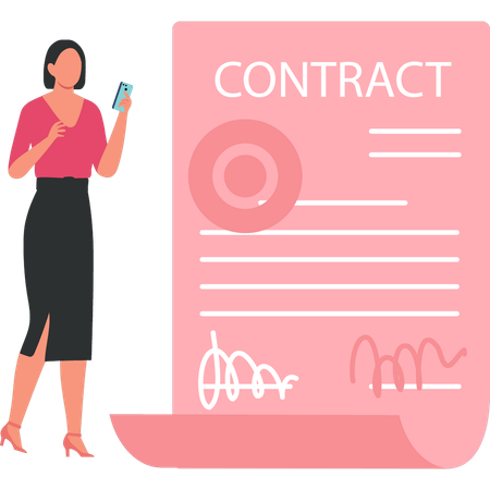 Businesswoman is looking at partnership contract  Illustration