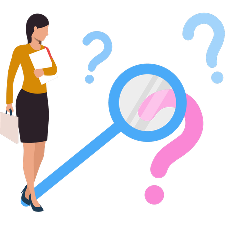 Businesswoman is looking at the magnifying glass  Illustration