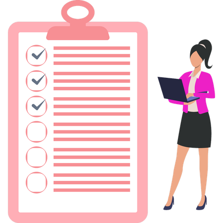 Businesswoman is looking at the task list  Illustration