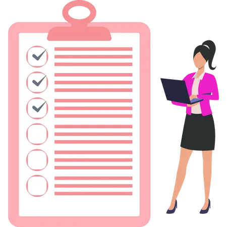 Businesswoman is looking at the task list  Illustration