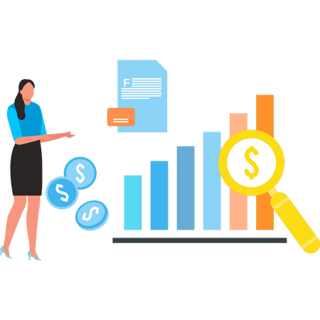 Businesswoman is monitoring financial arrangement  Illustration