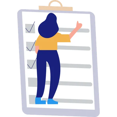Businesswoman is pointing to the list on the clipboard  Illustration