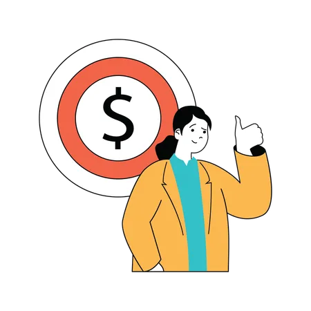 Businesswoman is pointing towards financial goal  Illustration