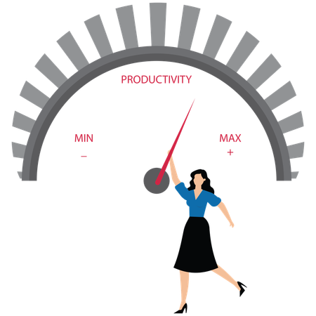 Businesswoman is pulling up to maximum position progress bar  Illustration