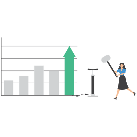 사업가가 그래프의 마지막 열을 펌핑하고 있습니다  일러스트레이션