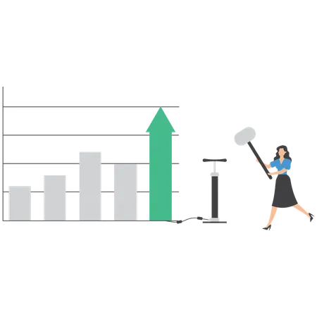 사업가가 그래프의 마지막 열을 펌핑하고 있습니다  일러스트레이션