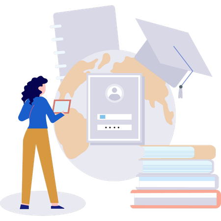 Businesswoman is reading online book with security  Illustration