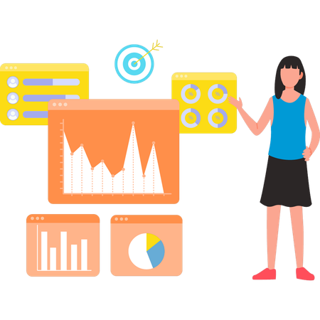Businesswoman is researching on graph  Illustration